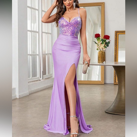 Elegant Purple Sequin Evening Gown